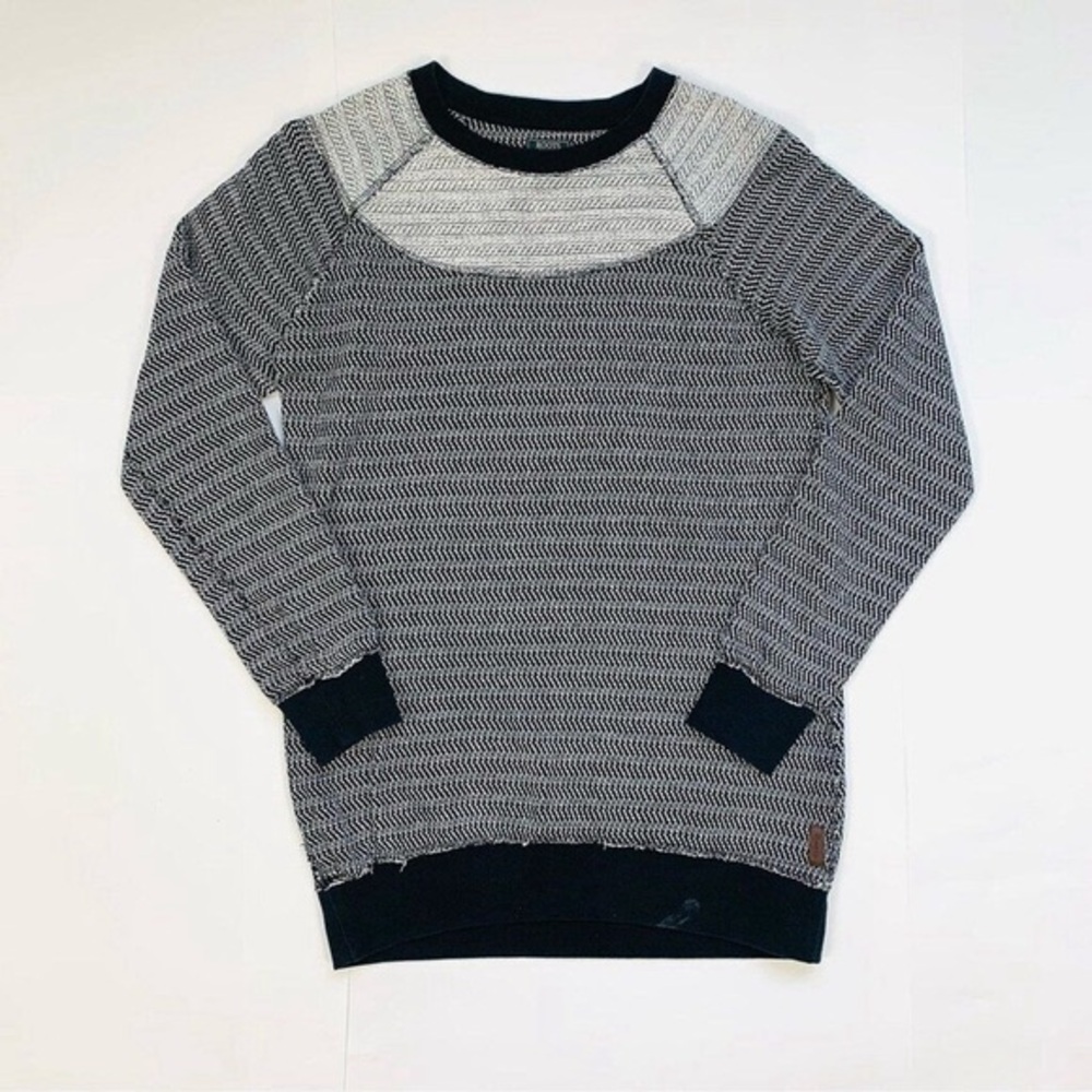 Roots Crew Knit Fisherman Cotton Sweater Womens Small Gray Black
